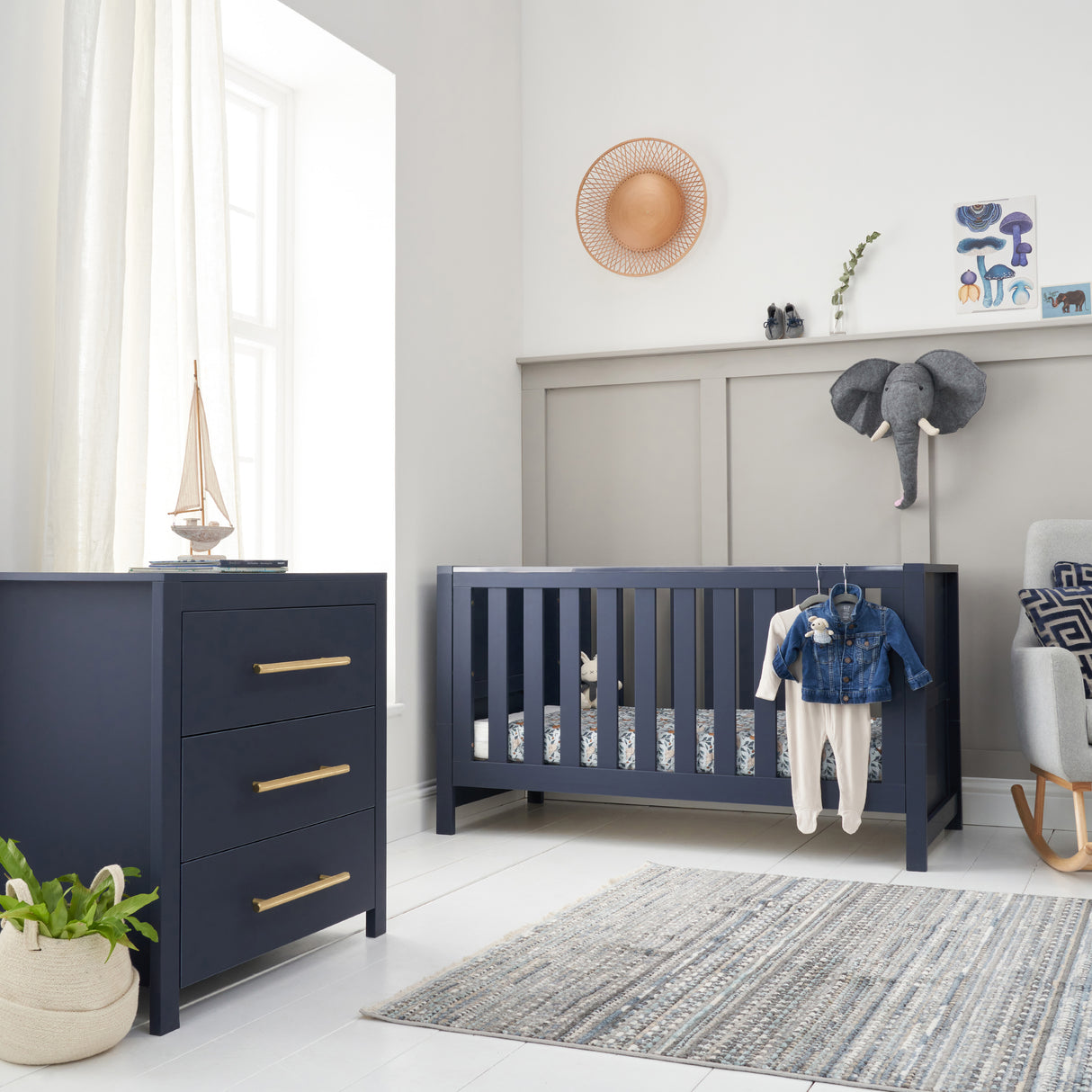 Tutti Bambini Tivoli 2 Piece Nursery Furniture Set with Cot Bed & Dresser - Navy