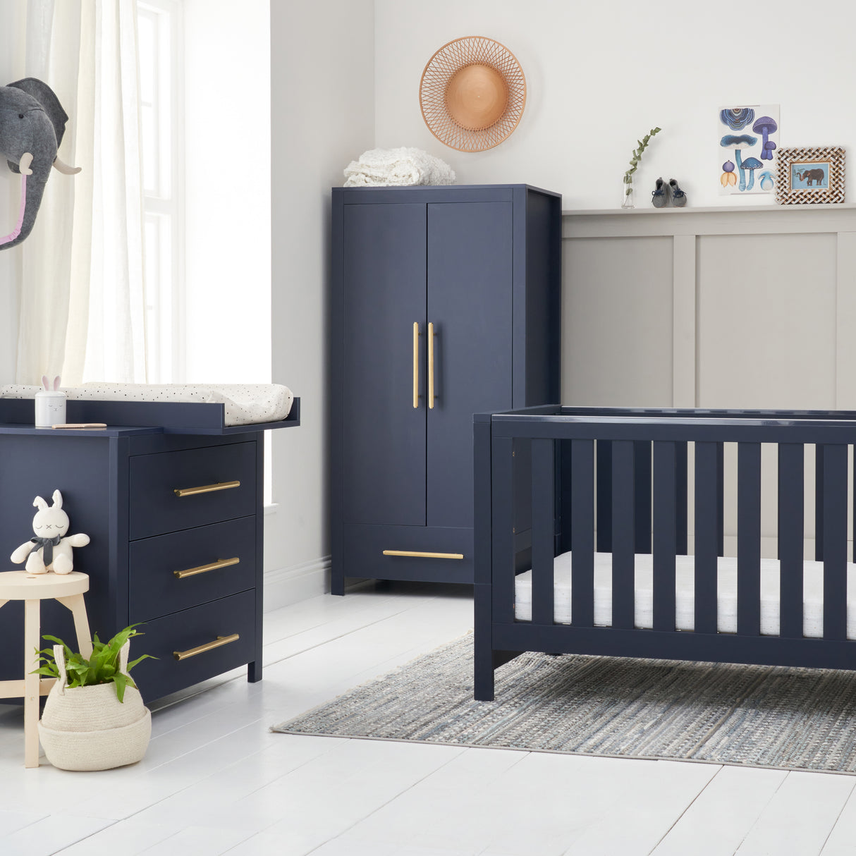 Tutti Bambini Tivoli 3 Piece Nursery Furniture Set with Cot Bed, Dresser and Wardrobe - Navy
