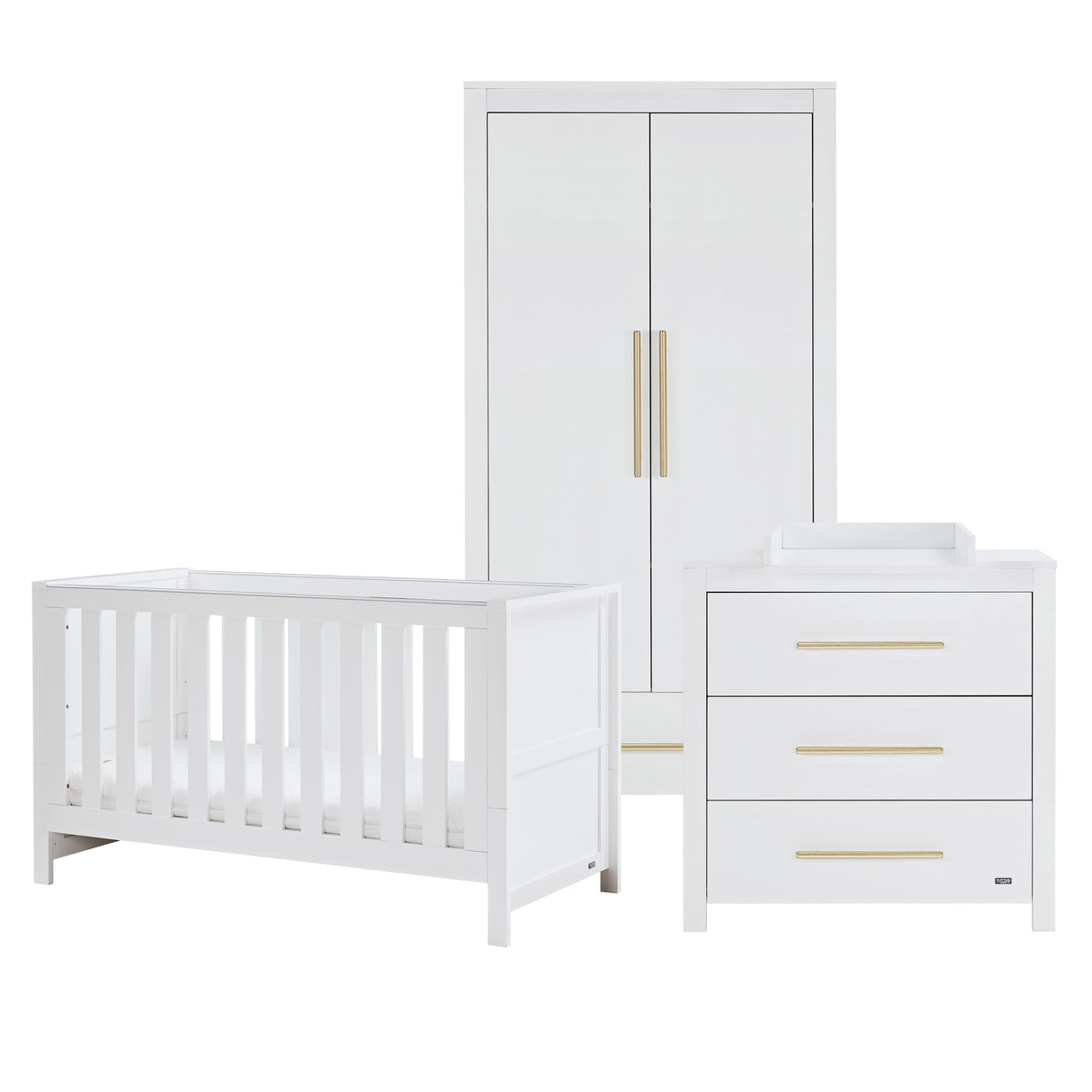 Tutti Bambini Tivoli 3 Piece Nursery Furniture Set with Cot Bed, Dresser and Wardrobe - White