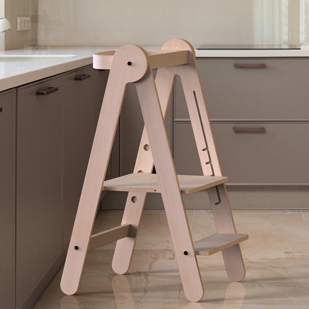 MamaToyz Folding Learning Tower Natural Beech Wood Montessori Child Safety Platform