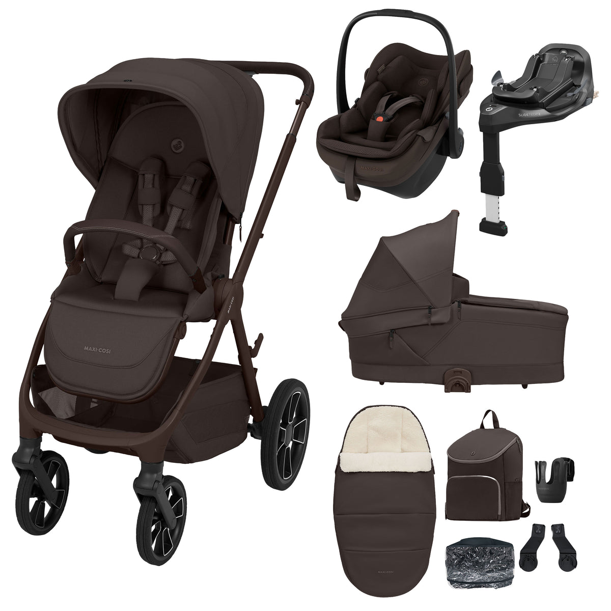 Maxi-Cosi Oxford+ 2026 Premium Travel System with Pebble Slide Pro and Slide Pro Base - Espresso Brown