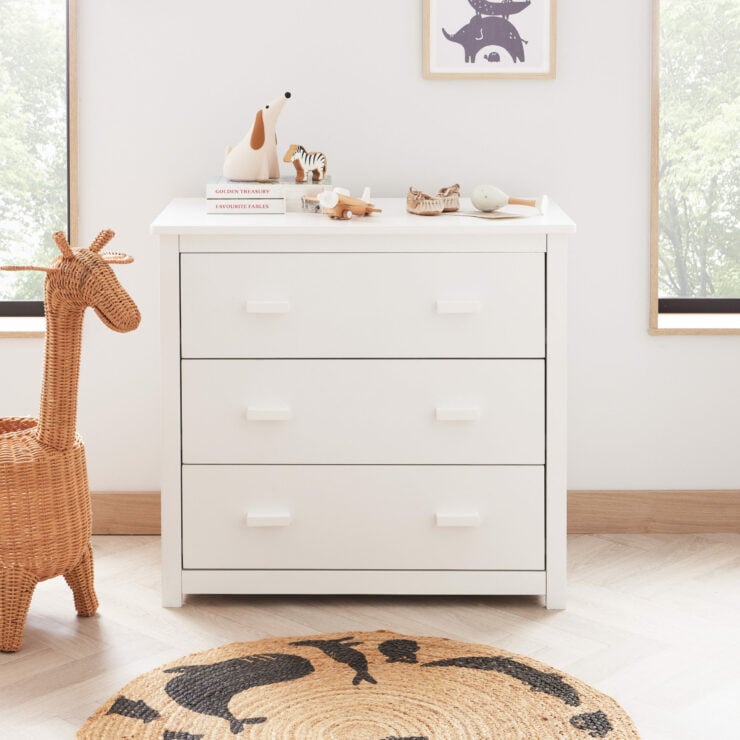 Babymore Eva 2 Piece Nursery Furniture Set with Cot Bed and Dresser - White