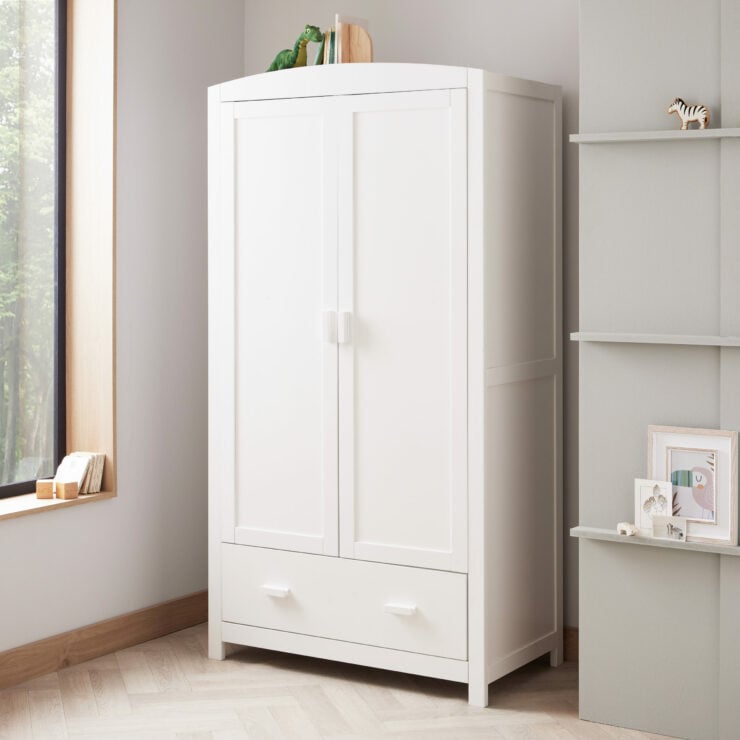 Babymore Aston 3 Piece Nursery Furniture Set with Cot Bed, Dresser & Wardrobe - White