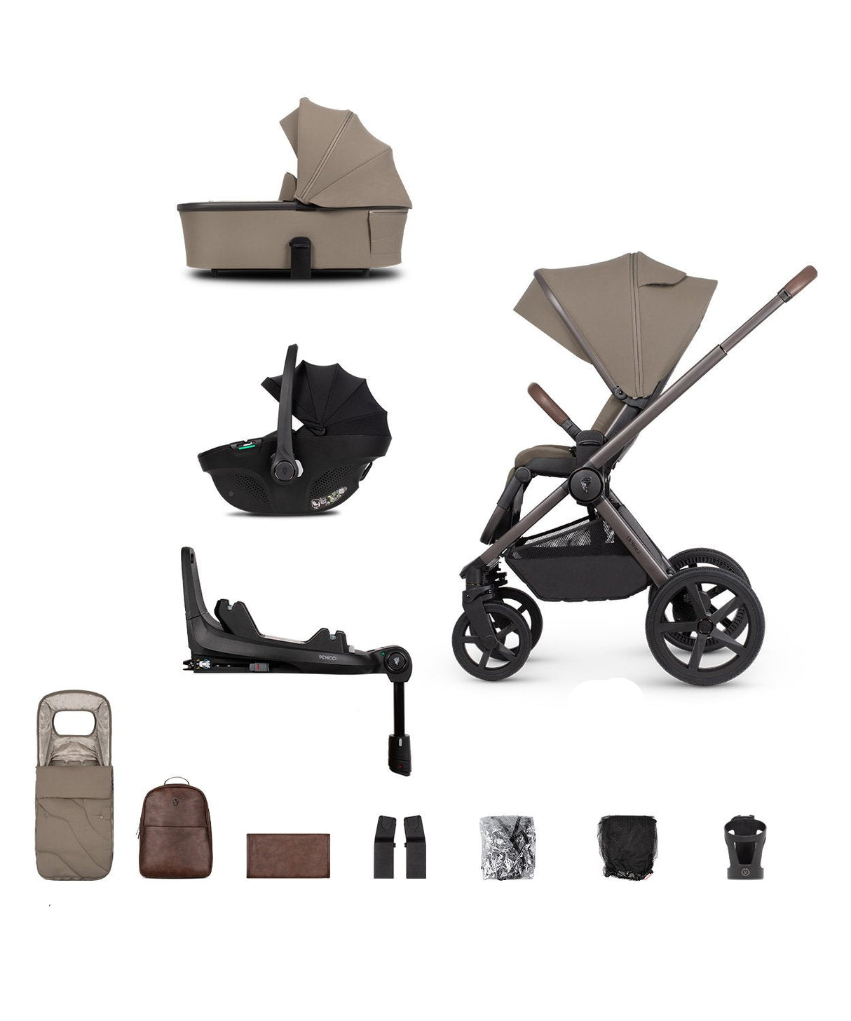 Venicci Upline 2 Special Edition Travel System with Accessories, Tiago Car Seat & ISOFIX Base - Powder