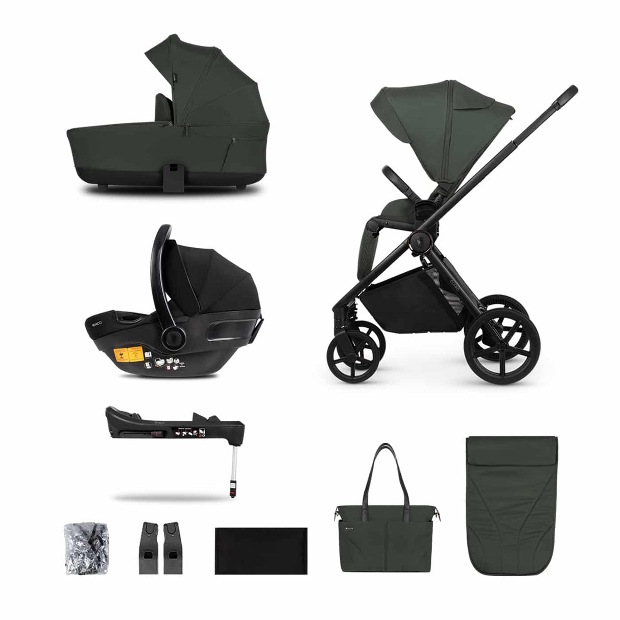 Venicci Claro Travel System with Engo Car Seat and ISOFIX Base - Forest Green