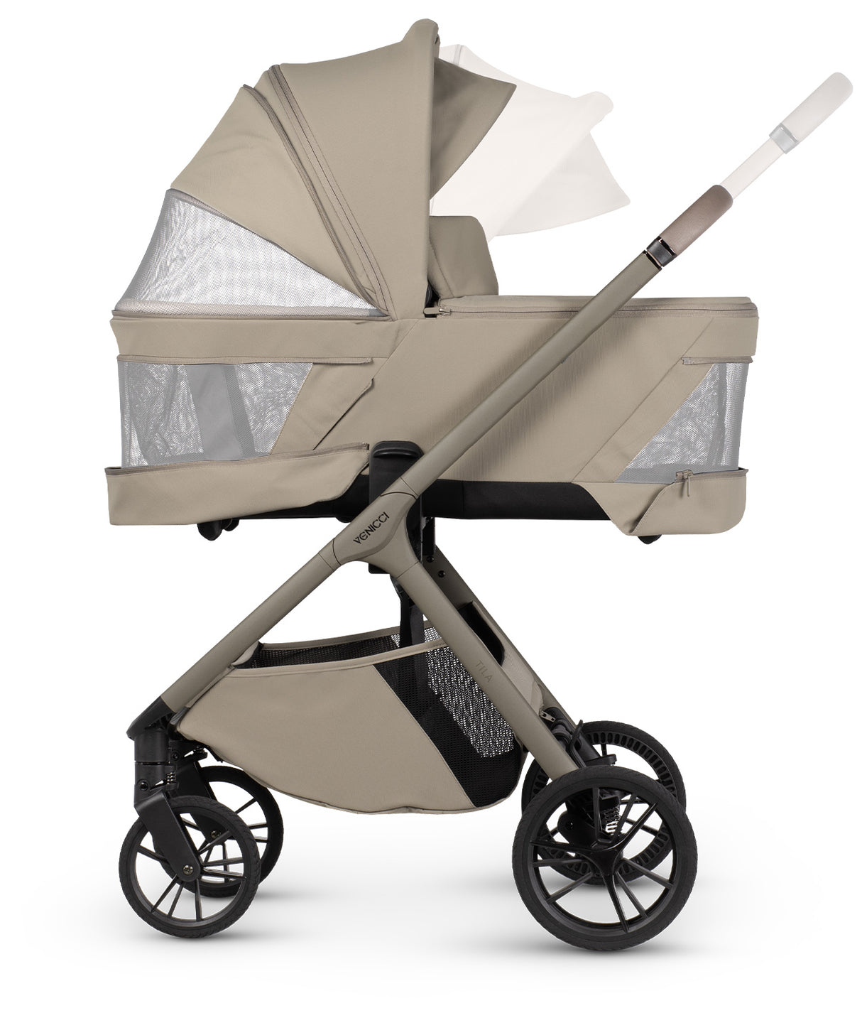 Venicci Tila Ultimate Travel System with Accessories and Tiago Car Seat & ISOFIX Base - Latte