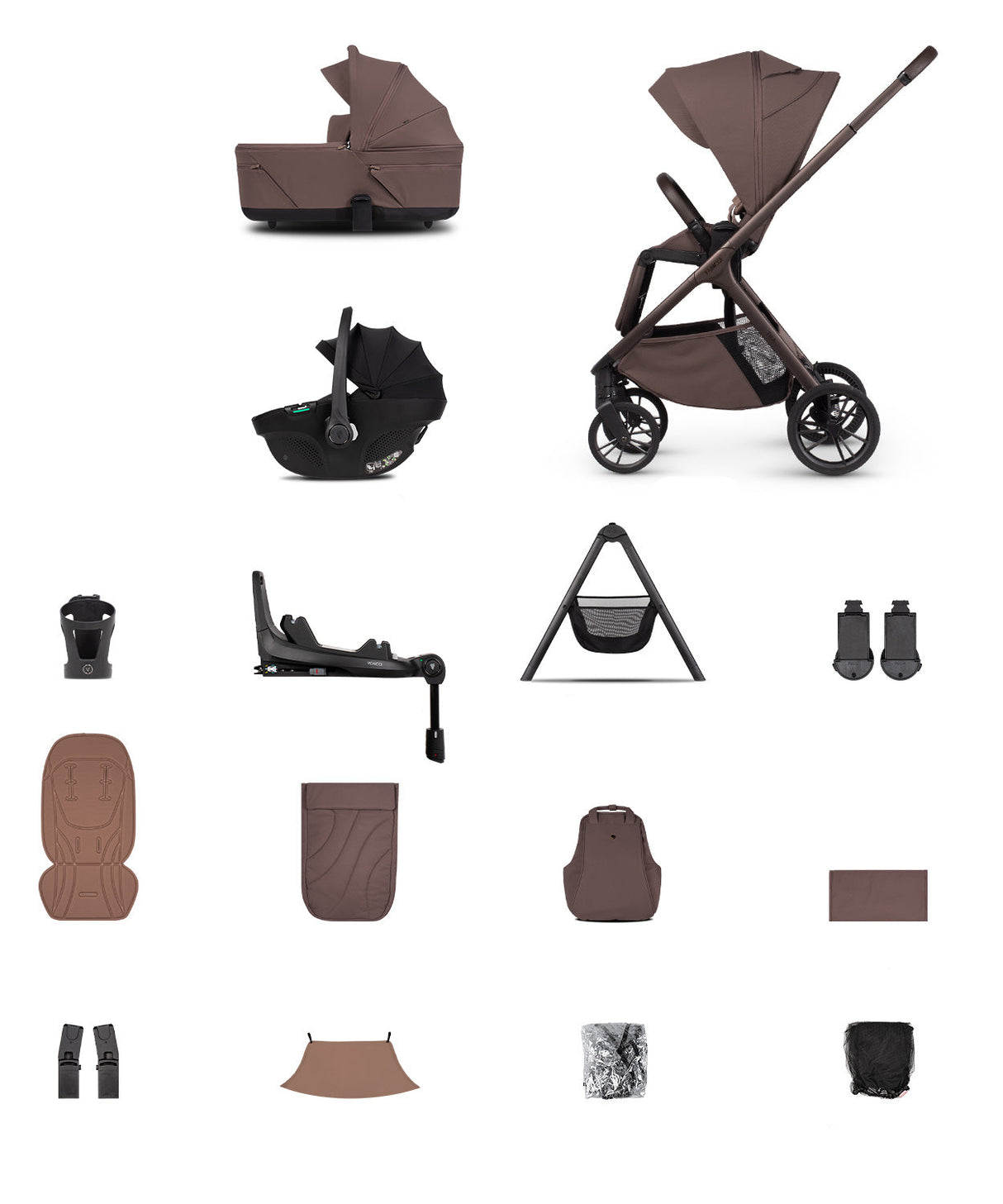 Venicci Tila Ultimate Travel System with Accessories and Tiago Car Seat & ISOFIX Base - Noce