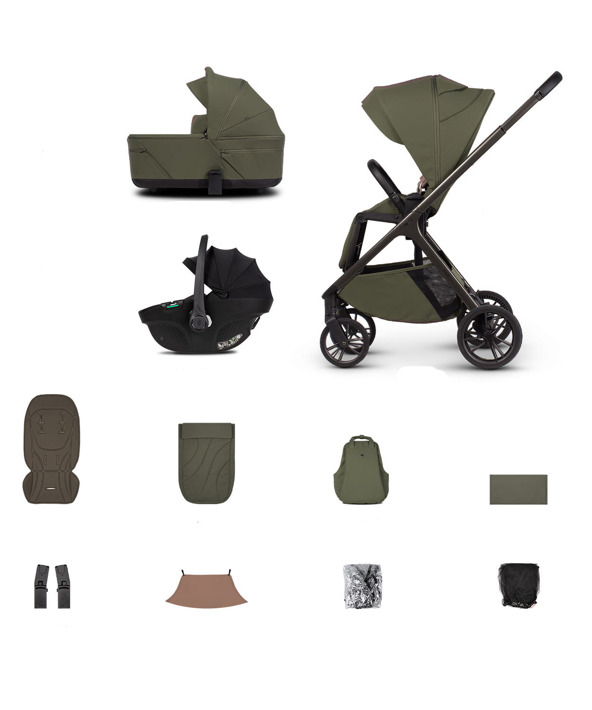 Venicci Tila Travel System with Accessories and Tiago Car Seat - Olive