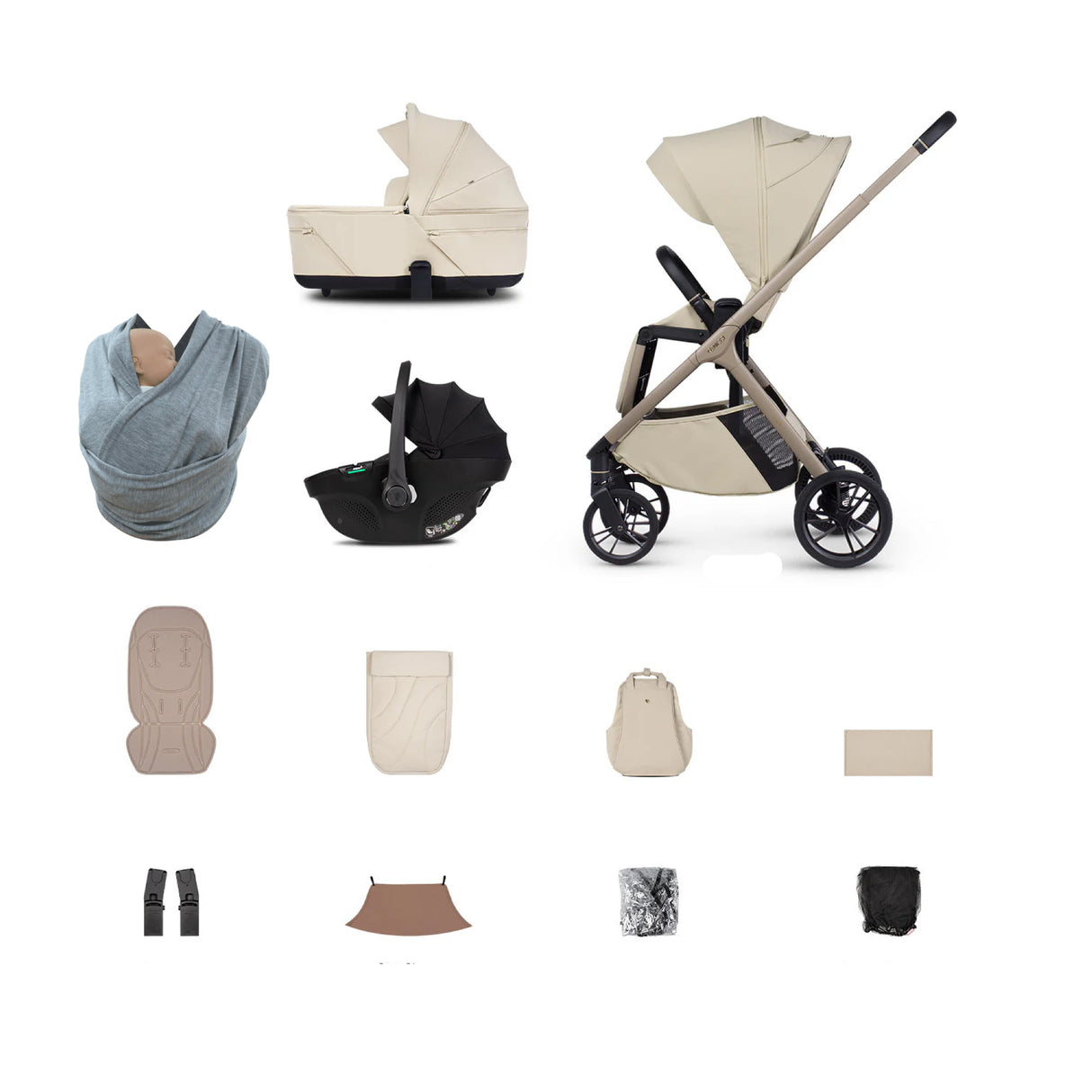 Venicci Tila Travel System with Accessories and Tiago Car Seat - Sabbia
