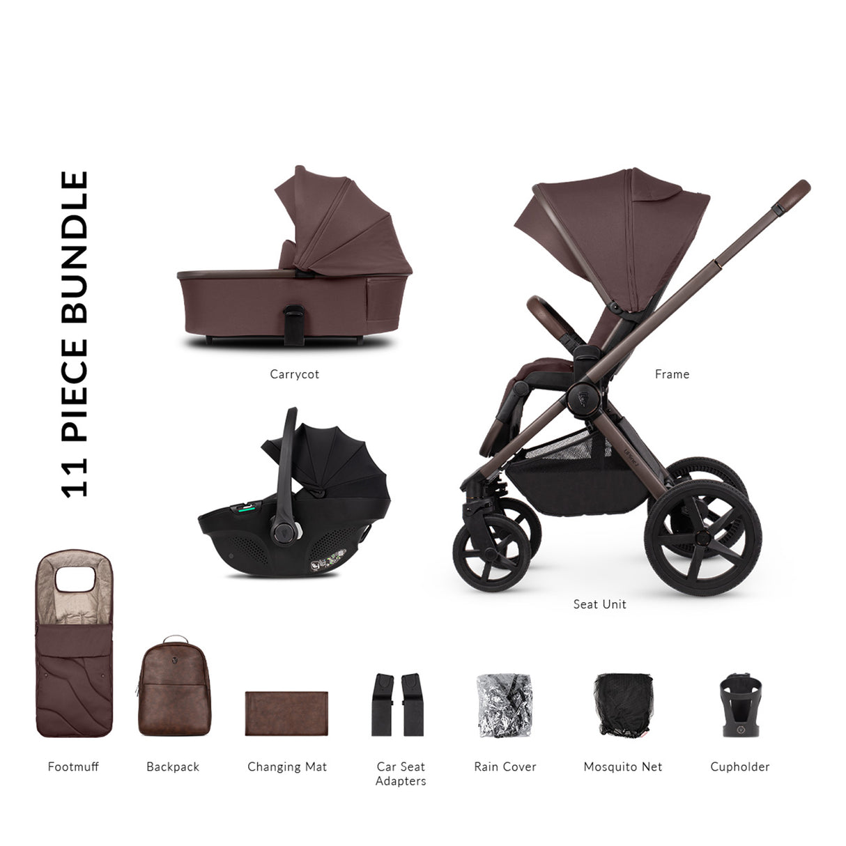 Venicci Upline 2 Special Edition Travel System with Accessories and Tiago Car Seat - Burgundy