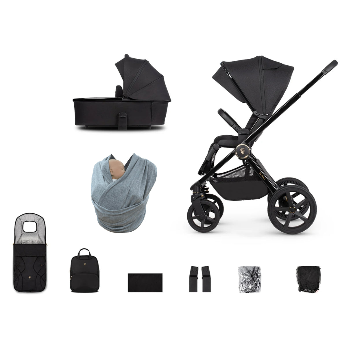 Venicci Upline 2 Pushchair Bundle with Accessories - All Black