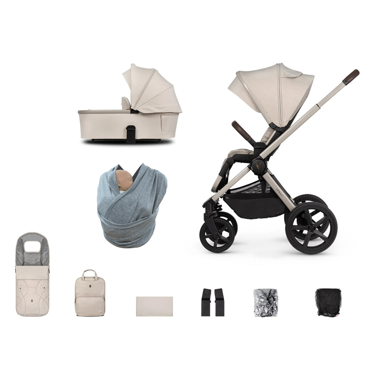 Venicci Upline 2 Pushchair Bundle with Accessories - Stone Beige