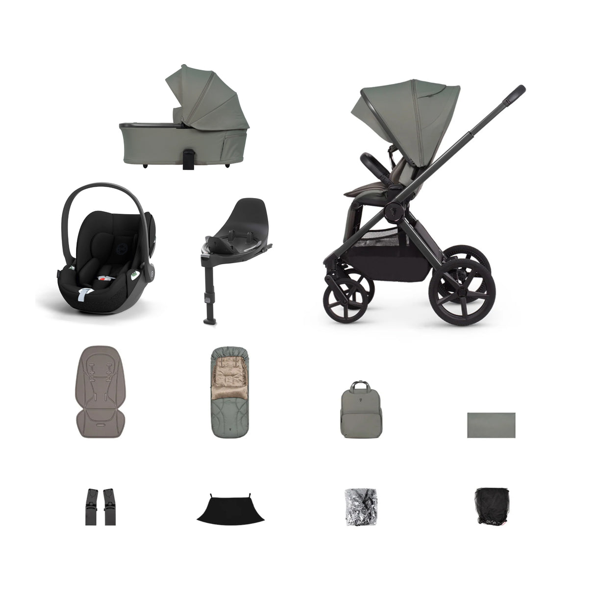 Venicci Upline 3 Travel System with Cybex Cloud T Sepia Black Car Seat & Base T ISOFIX Base - Aloe