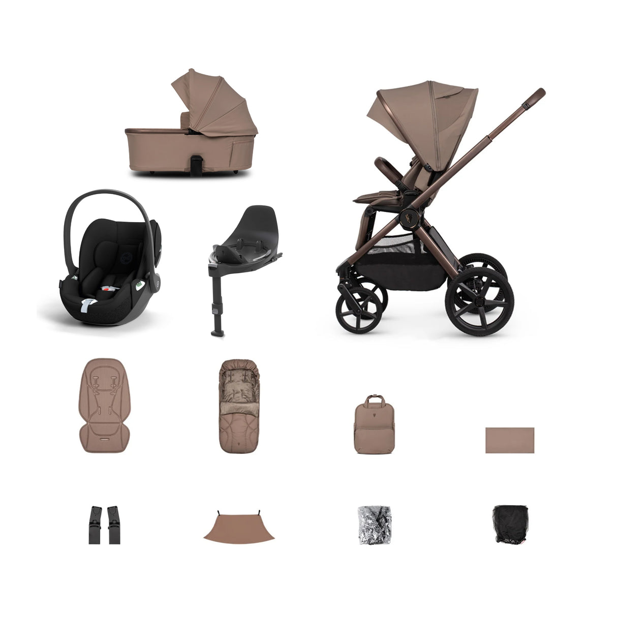 Venicci Upline 3 Travel System with Cybex Cloud T Sepia Black Car Seat & Base T ISOFIX Base - Sand