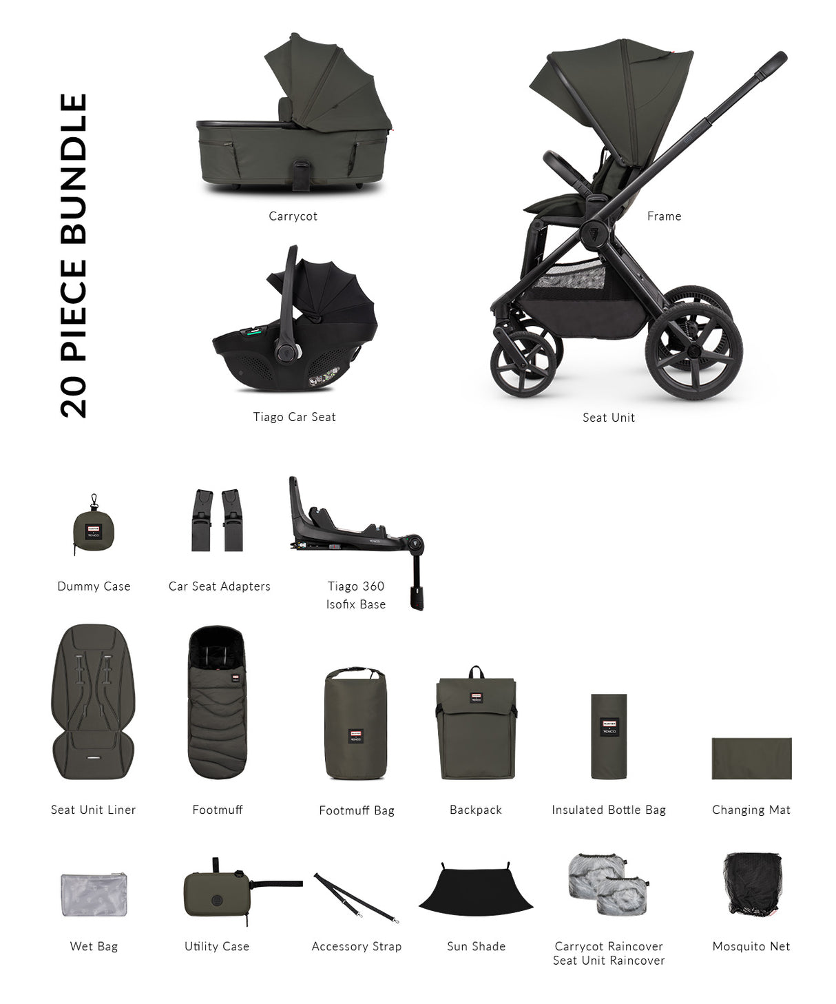 Hunter x Venicci Special Edition Upline 3 Travel System - Luxury Bundle 4 in 1 | Dark Olive