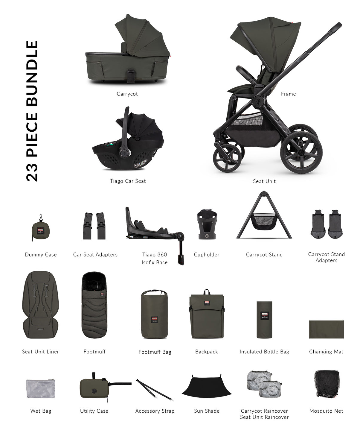 Hunter x Venicci Special Edition Upline 3 Travel System - Ultimate Bundle 4 in 1 Plus | Dark Olive