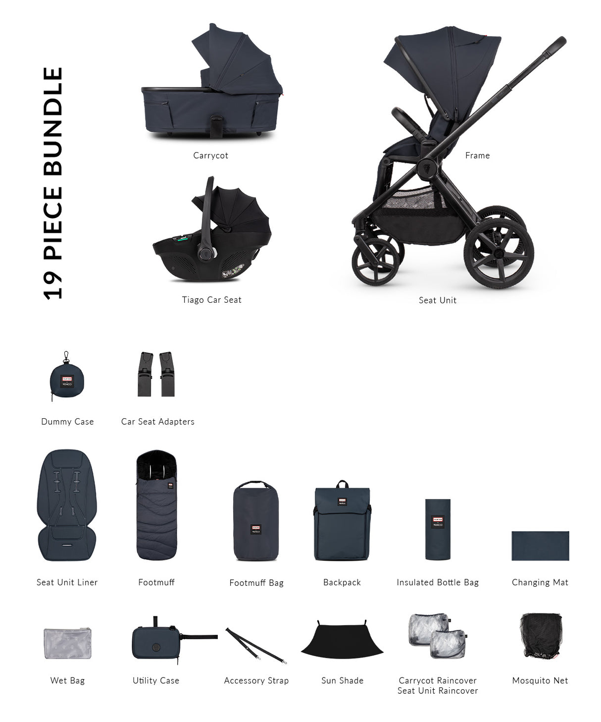 Hunter x Venicci Special Edition Upline 3 Travel System - Comfort Bundle 3 in 1 | Navy