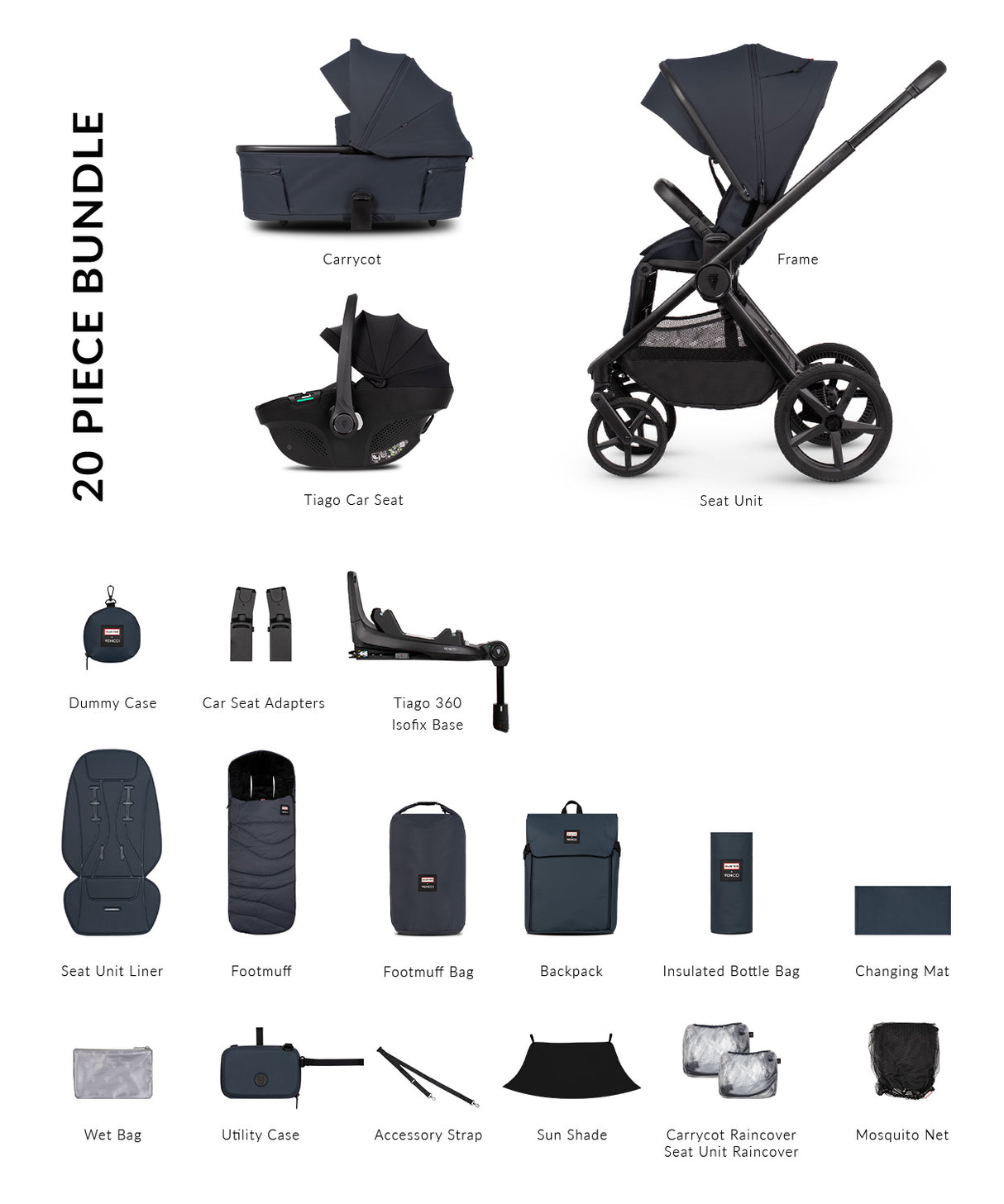 Hunter x Venicci Special Edition Upline 3 Travel System - Luxury Bundle 4 in 1 | Navy