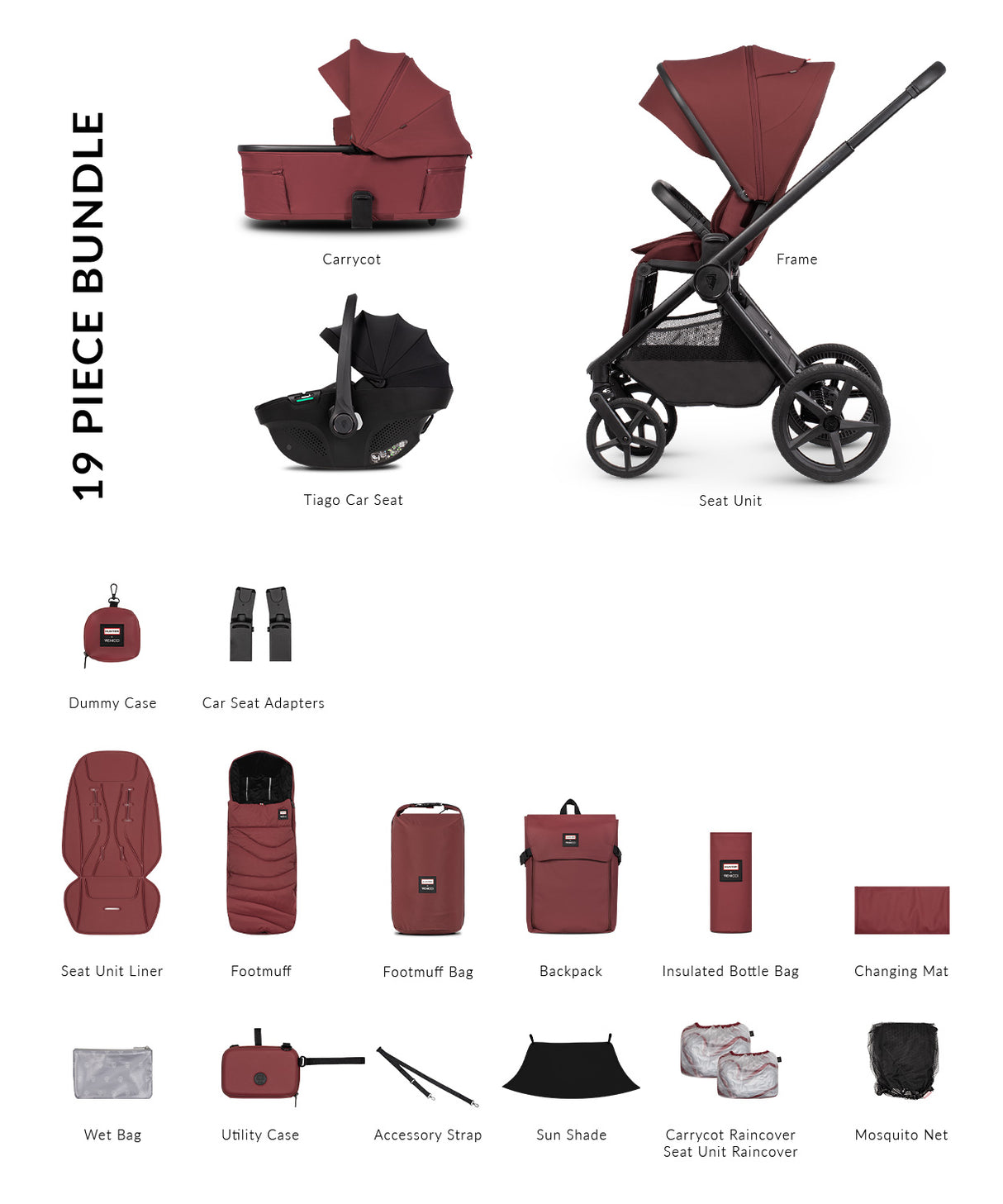 Hunter x Venicci Special Edition Upline 3 Travel System - Comfort Bundle 3 in 1 | Red
