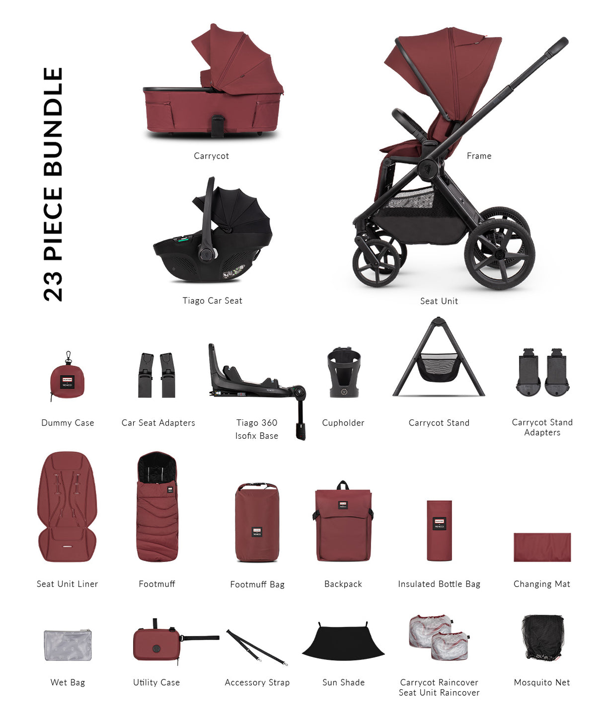 Hunter x Venicci Special Edition Upline 3 Travel System | Ultimate Bundle 4 in 1 Plus - Red