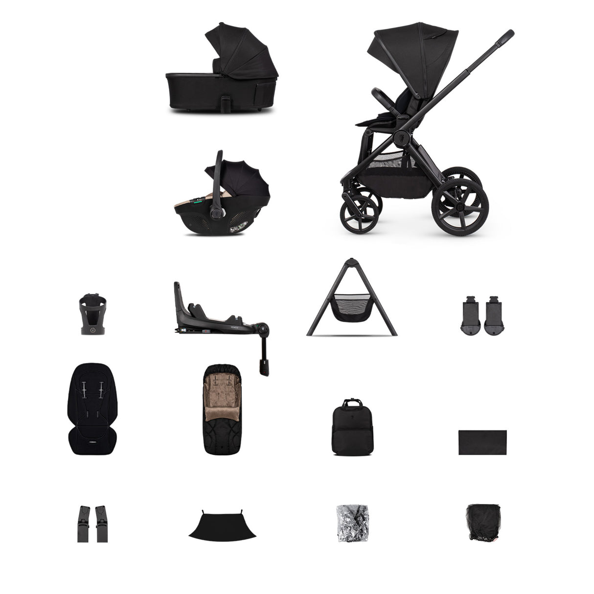 Venicci Upline 3 Ultimate Travel System with Accessories, Tiago Car Seat & ISOFIX Base - Onyx
