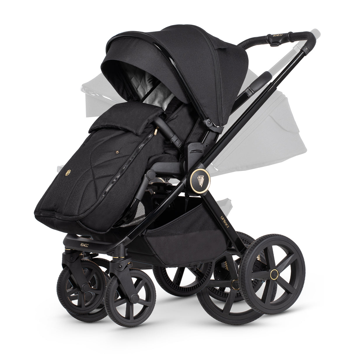 Venicci Upline 2 Travel System with Accessories, Tiago Car Seat & ISOFIX Base - All Black