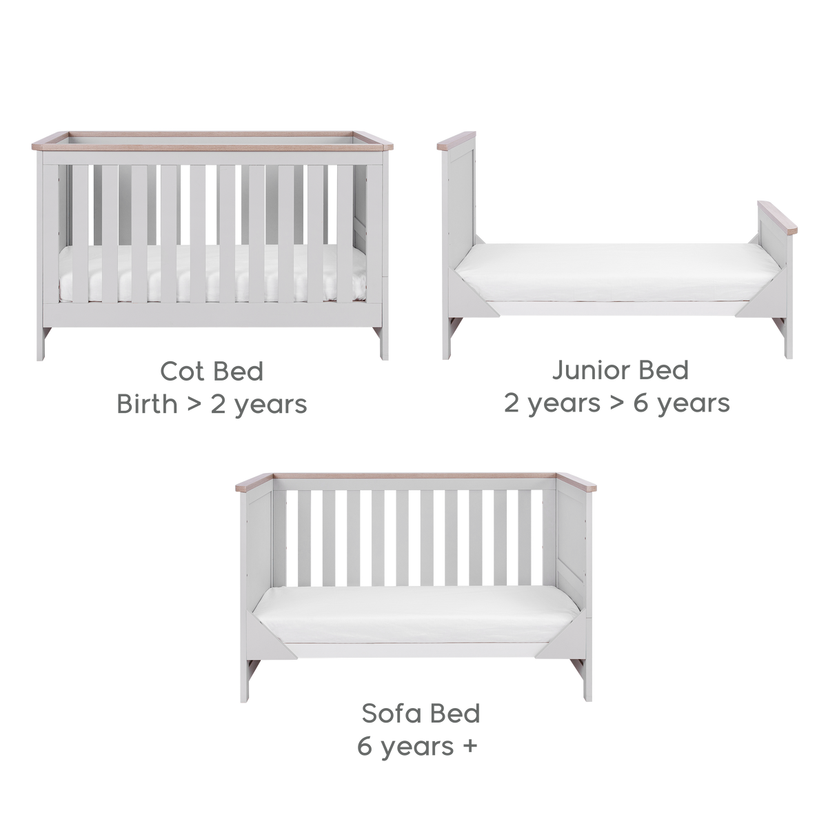 Tutti Bambini Verona 2 Piece Nursery Furniture Set with Cot Bed and Dresser - White / Oak
