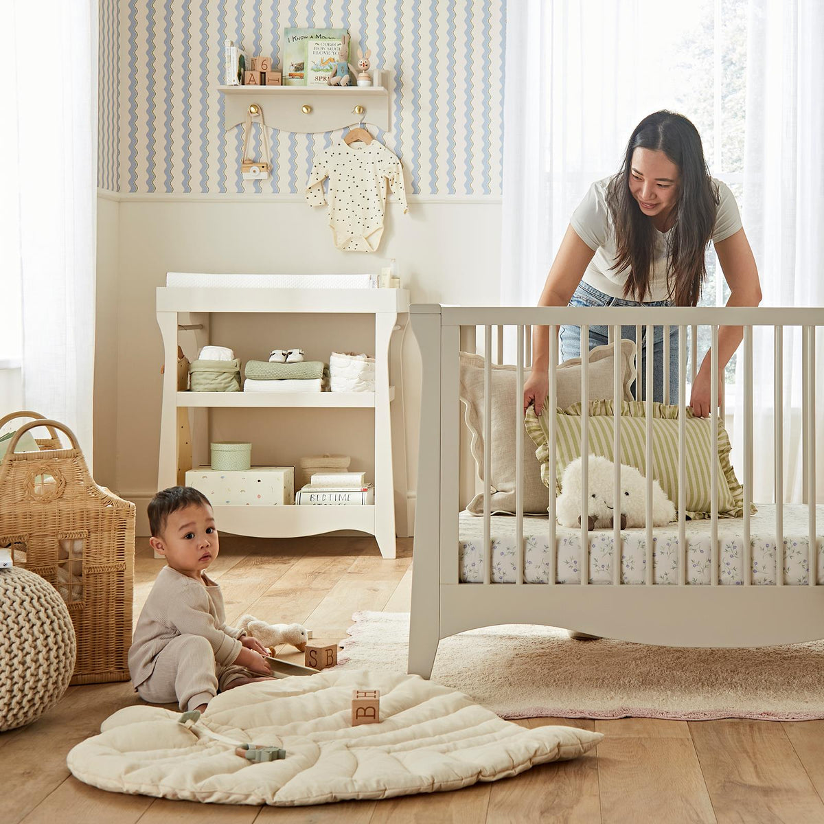 CuddleCo Clara Mini 2 Piece Nursery Furniture Set with Cot Bed and Changer - Cashmere
