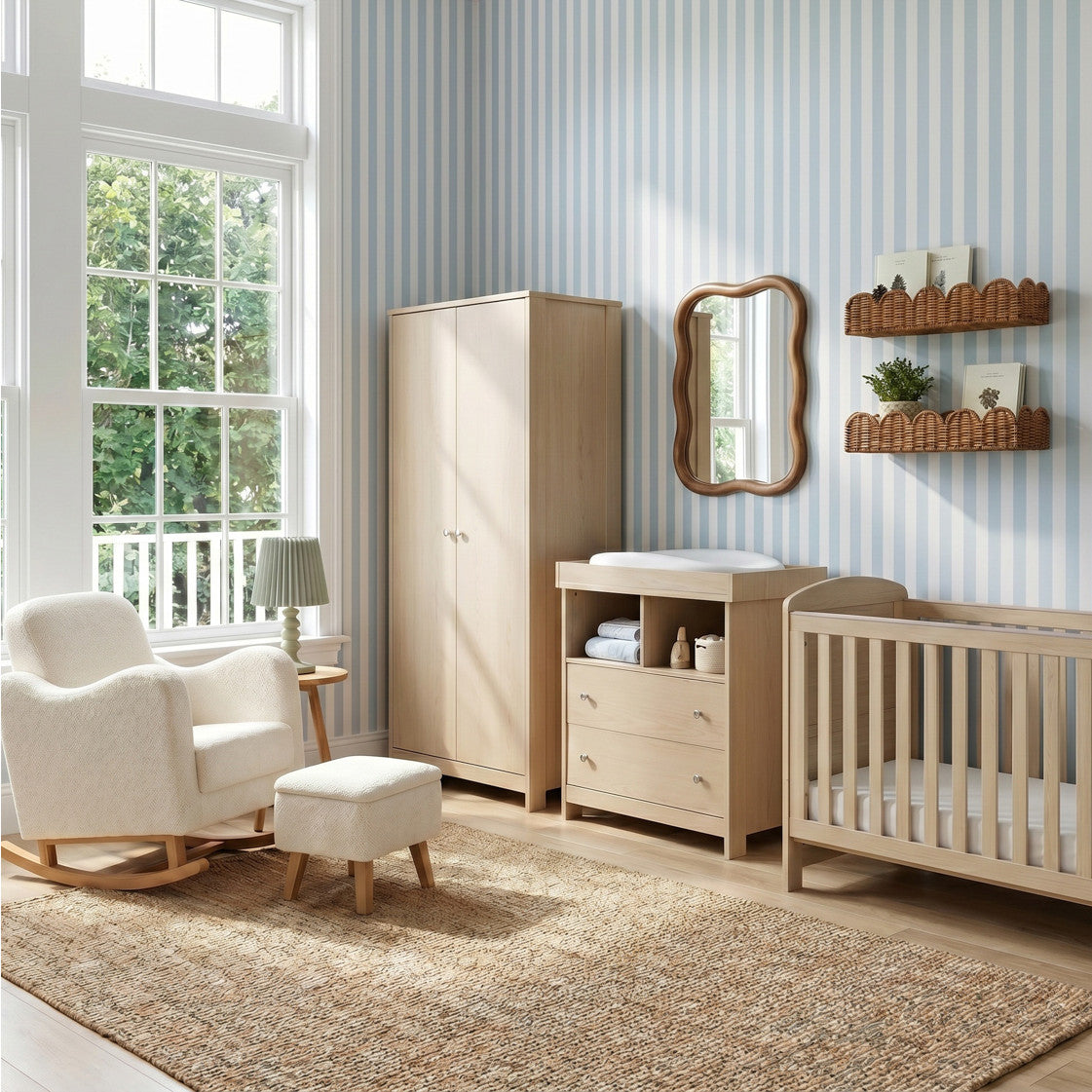 Bebe & Beyond Seeker Cot Bed, Dresser & Wardrobe 3 Piece Nursery Furniture Set - Nordic 2