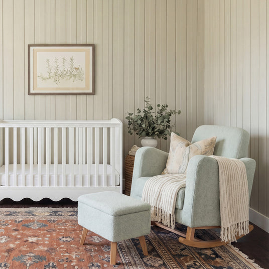 Bebe & Beyond Soother Nursing Chair & Stool - Sage Boucle 2