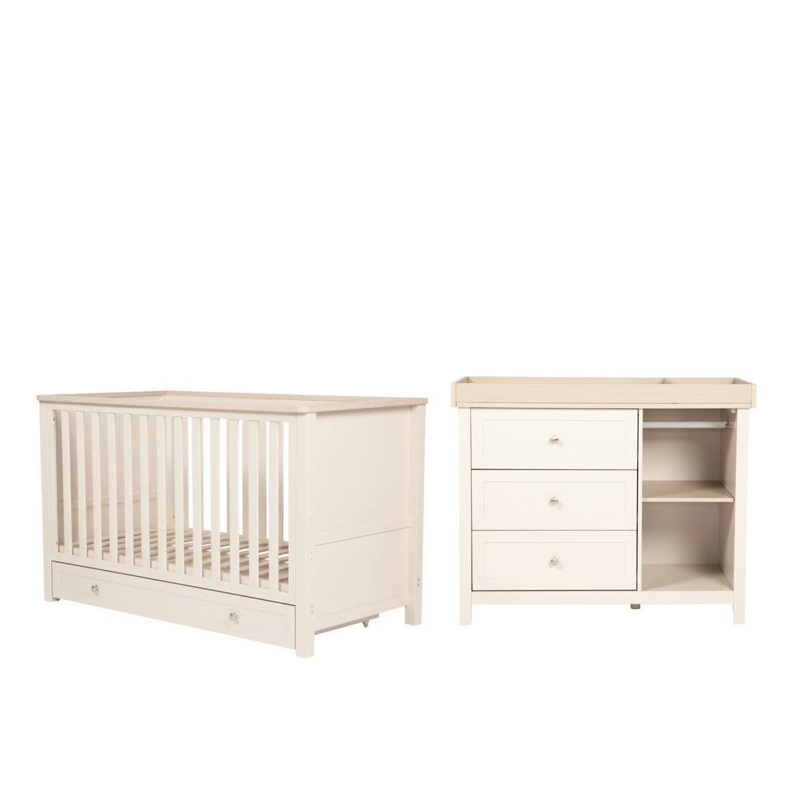 Bebe & Beyond Wandered Cot Bed & Dresser 2 Piece Nursery Furniture Set - Cashmere & Oak 4