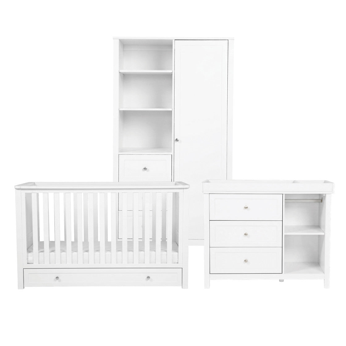 Bebe & Beyond Wanderer Cot Bed, Wardrobe & Dresser 3 Piece Nursery Furniture Set - White 6