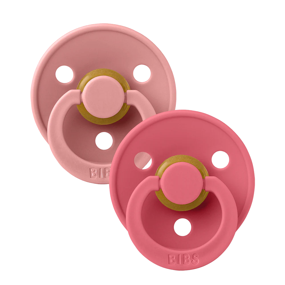 BIBS Colour Round Latex Pacifiers Size 1 – Dusty Pink & Coral (2 Pack)