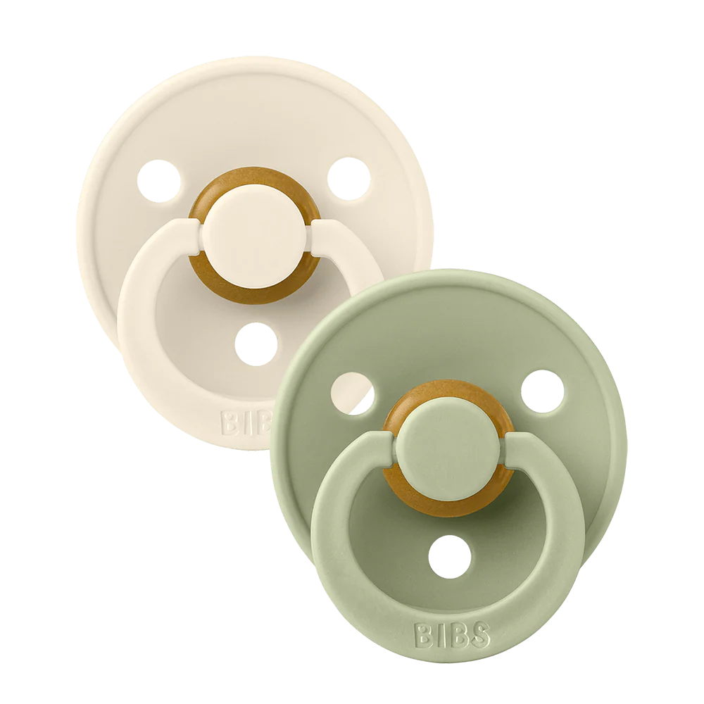 BIBS Colour Round Latex Pacifiers Size 2 – Ivory & Sage (2 Pack)