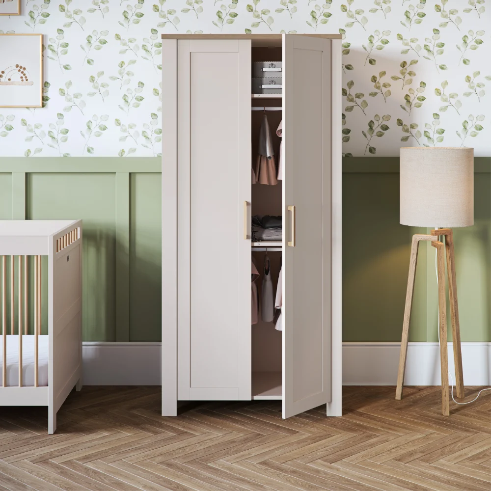 Silver Cross Seville 3 Piece Nursery Furniture Set with Convertible Cot to Toddler Bed, Dresser & Double Wardrobe