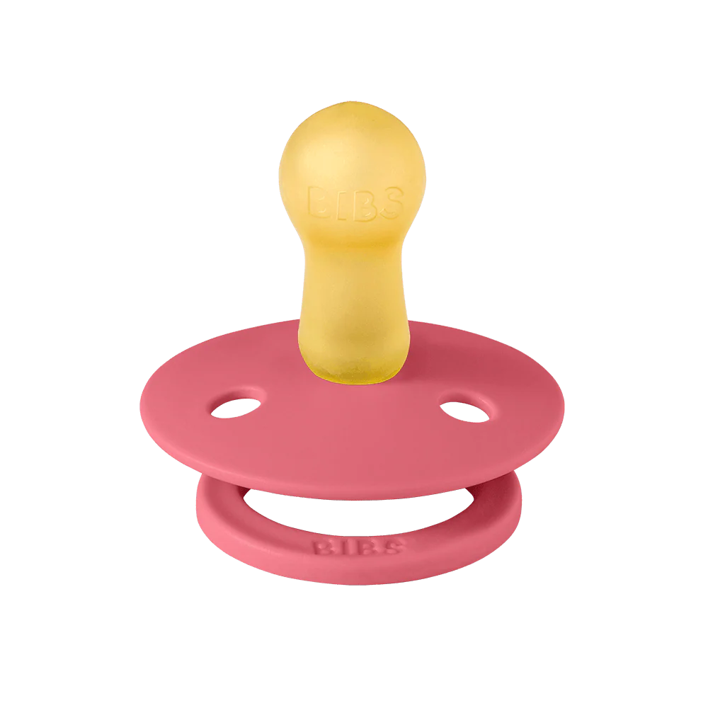 BIBS Colour Round Latex Pacifiers Size 1 – Dusty Pink & Coral (2 Pack)