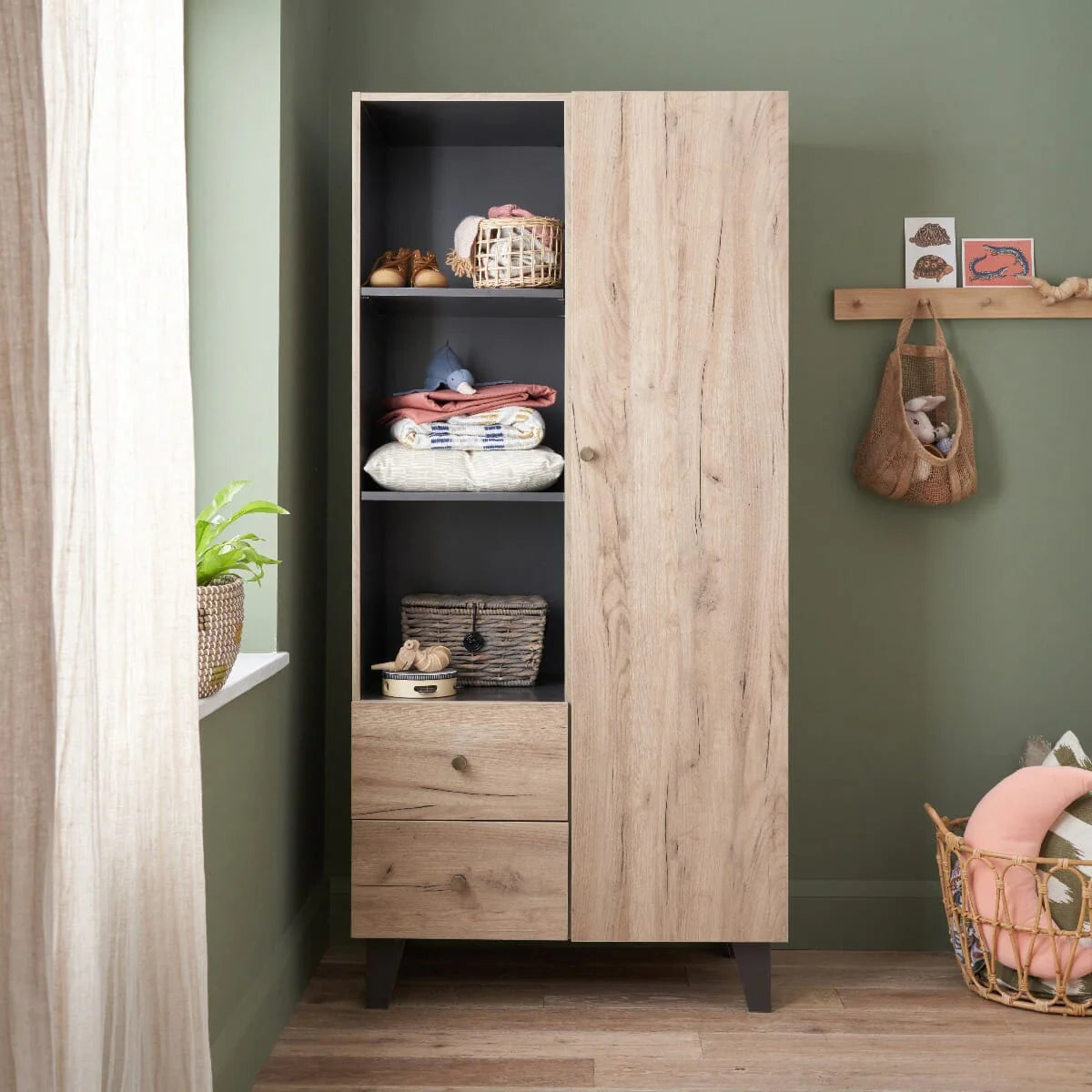 Tutti Bambini Como Wardrobe - Distressed Oak & Slate Grey