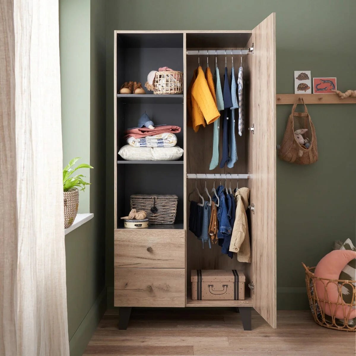Tutti Bambini Como Wardrobe - Distressed Oak & Slate Grey
