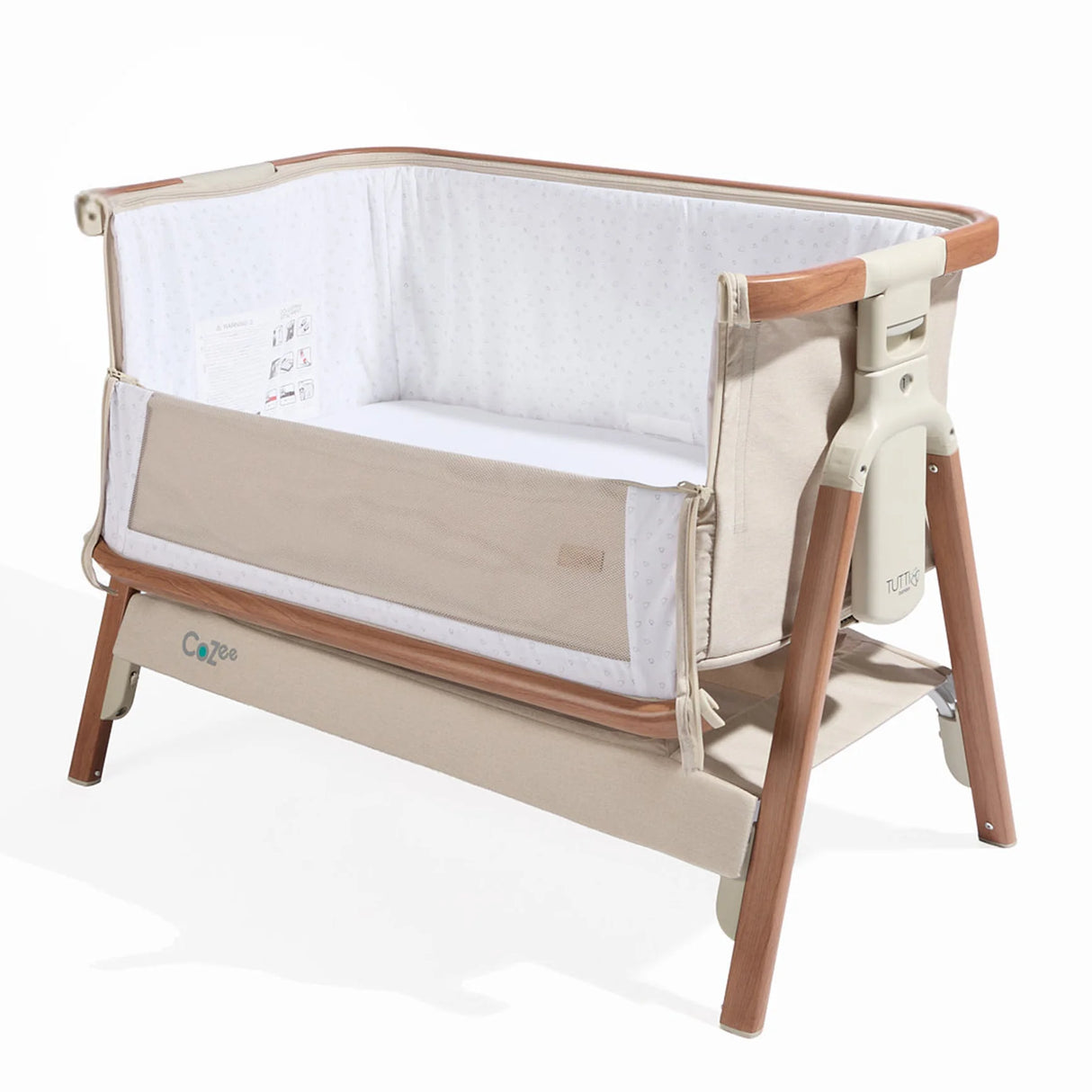 Tutti Bambini Cozee Bedside Crib - Scandinavian Walnut & Ecru