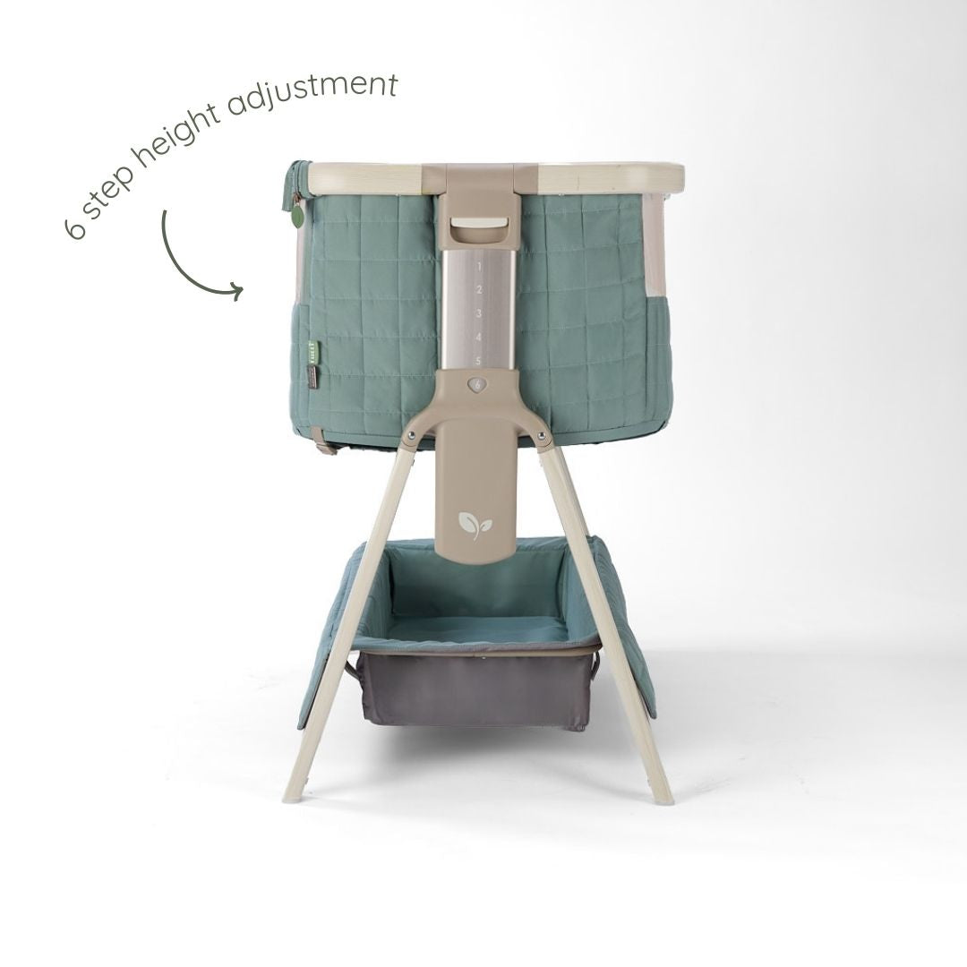 Tutti Bambini Cozee Sense Bedside Crib - White Wash & Kelp