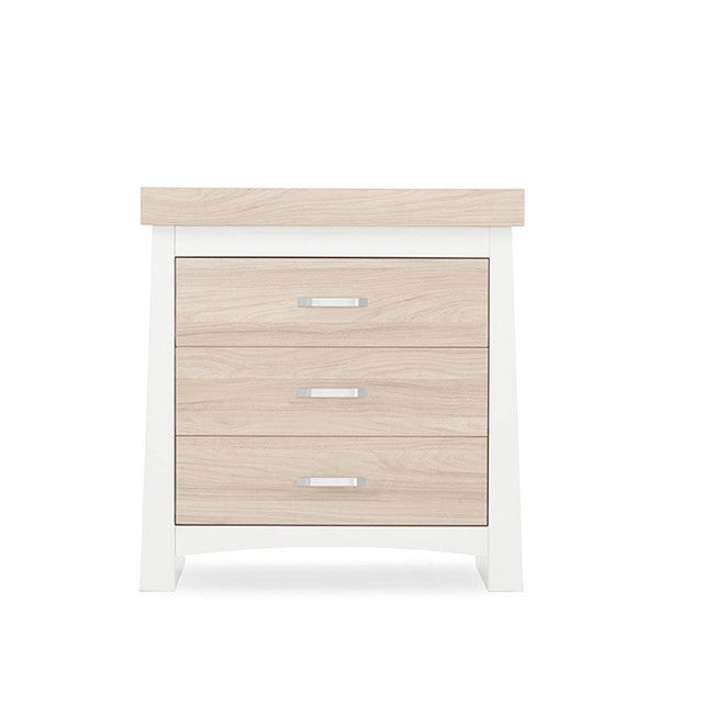 CuddleCo Ada 3 Piece Nursery Furniture Set with Cot Bed, Dresser and Wardrobe - White & Ash