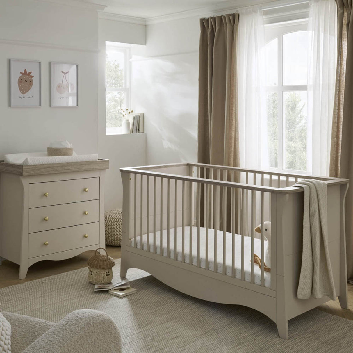 CuddleCo Clara 2 Piece Nursery Furniture Set with Cot Bed and Dresser - Cashmere