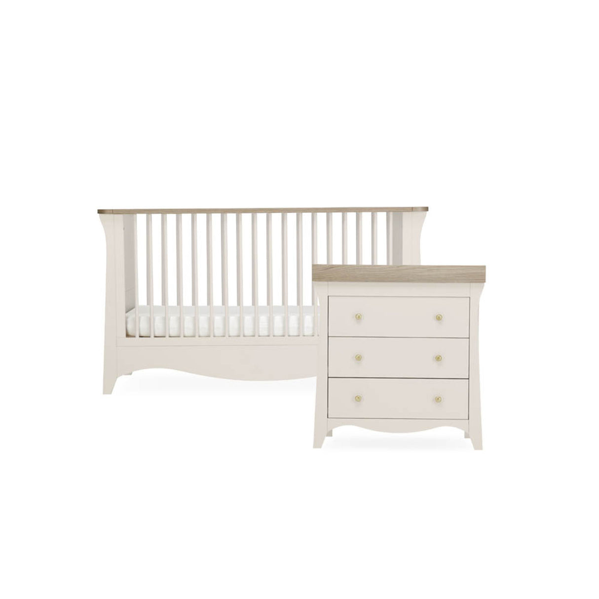 CuddleCo Clara 2 Piece Nursery Furniture Set with Cot Bed and Dresser - Cashmere