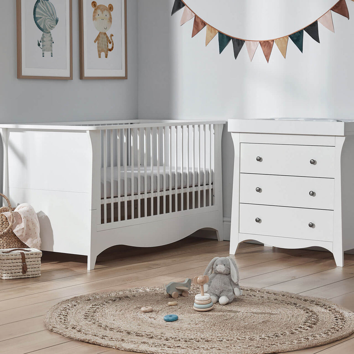CuddleCo Clara 2 Piece Nursery Furniture Set with Cot Bed and Dresser - White