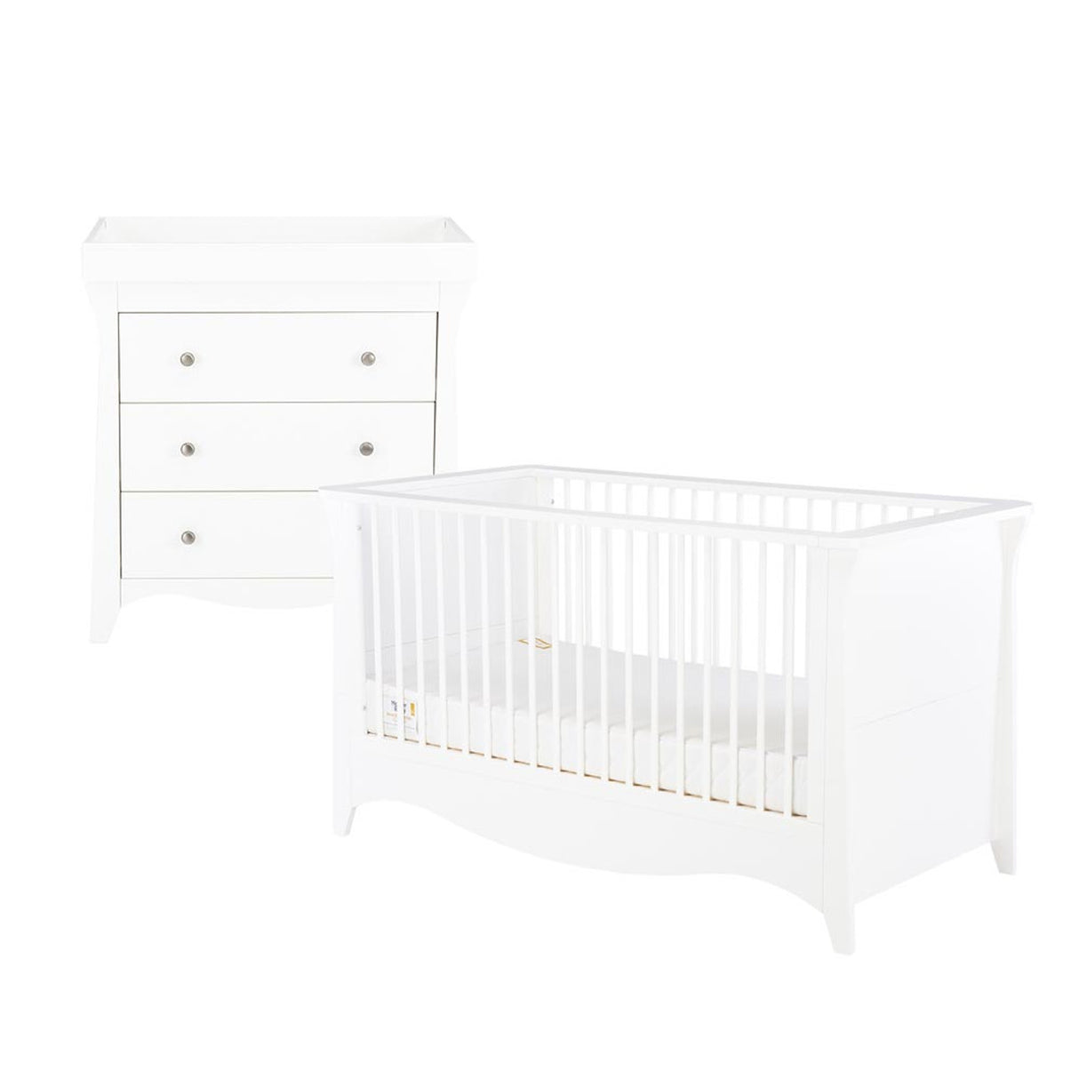 CuddleCo Clara 2 Piece Nursery Furniture Set with Cot Bed and Dresser - White