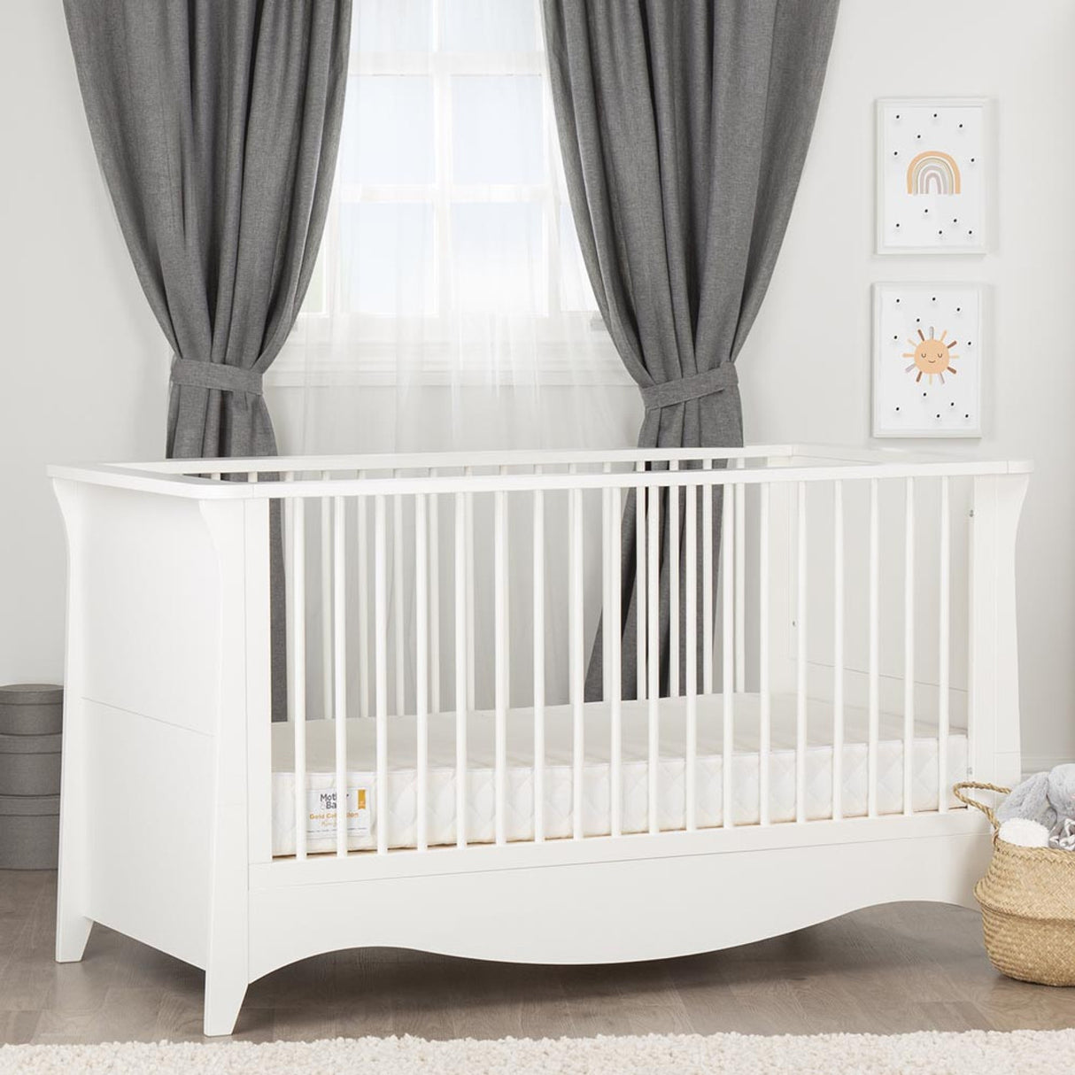 CuddleCo Clara 3 Piece Nursery Furniture Set with Cot Bed, Dresser and Wardrobe - White