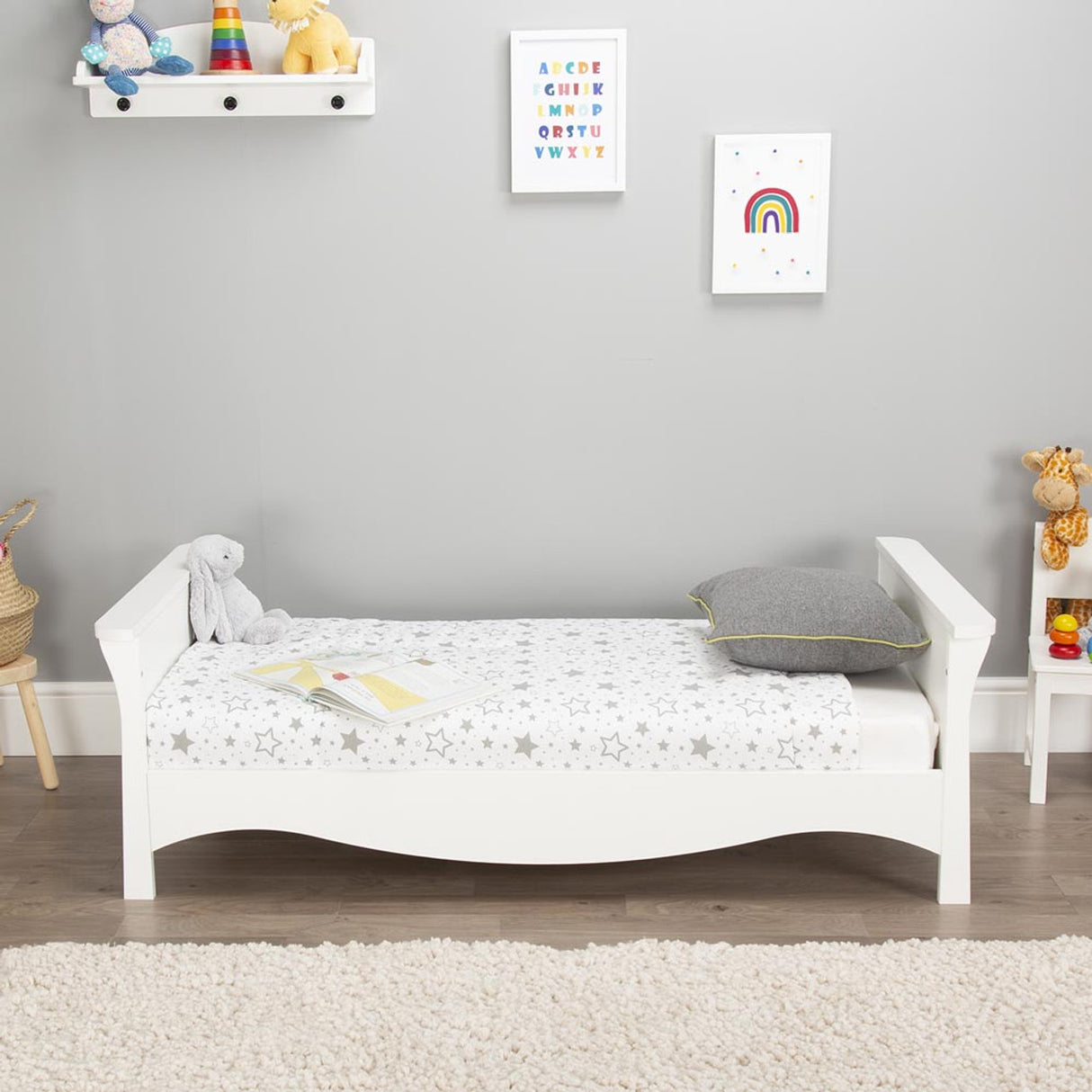 CuddleCo Clara 3 Piece Nursery Furniture Set with Cot Bed, Dresser and Wardrobe - White