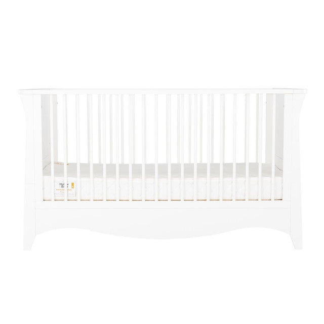 CuddleCo Clara 3 Piece Nursery Furniture Set with Cot Bed, Dresser and Wardrobe - White