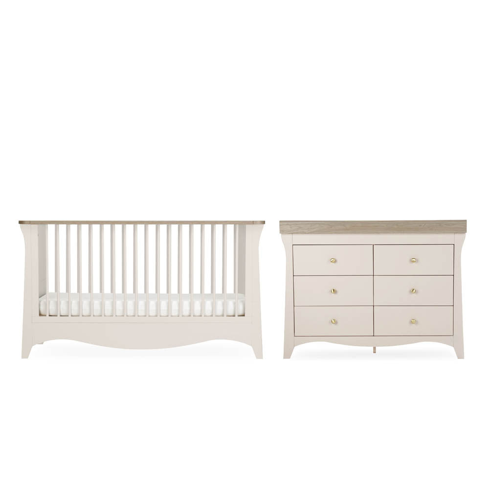 CuddleCo Clara Luxe 2 Piece Nursery Furniture Set with Cot Bed and Dresser - Cashmere & Ash