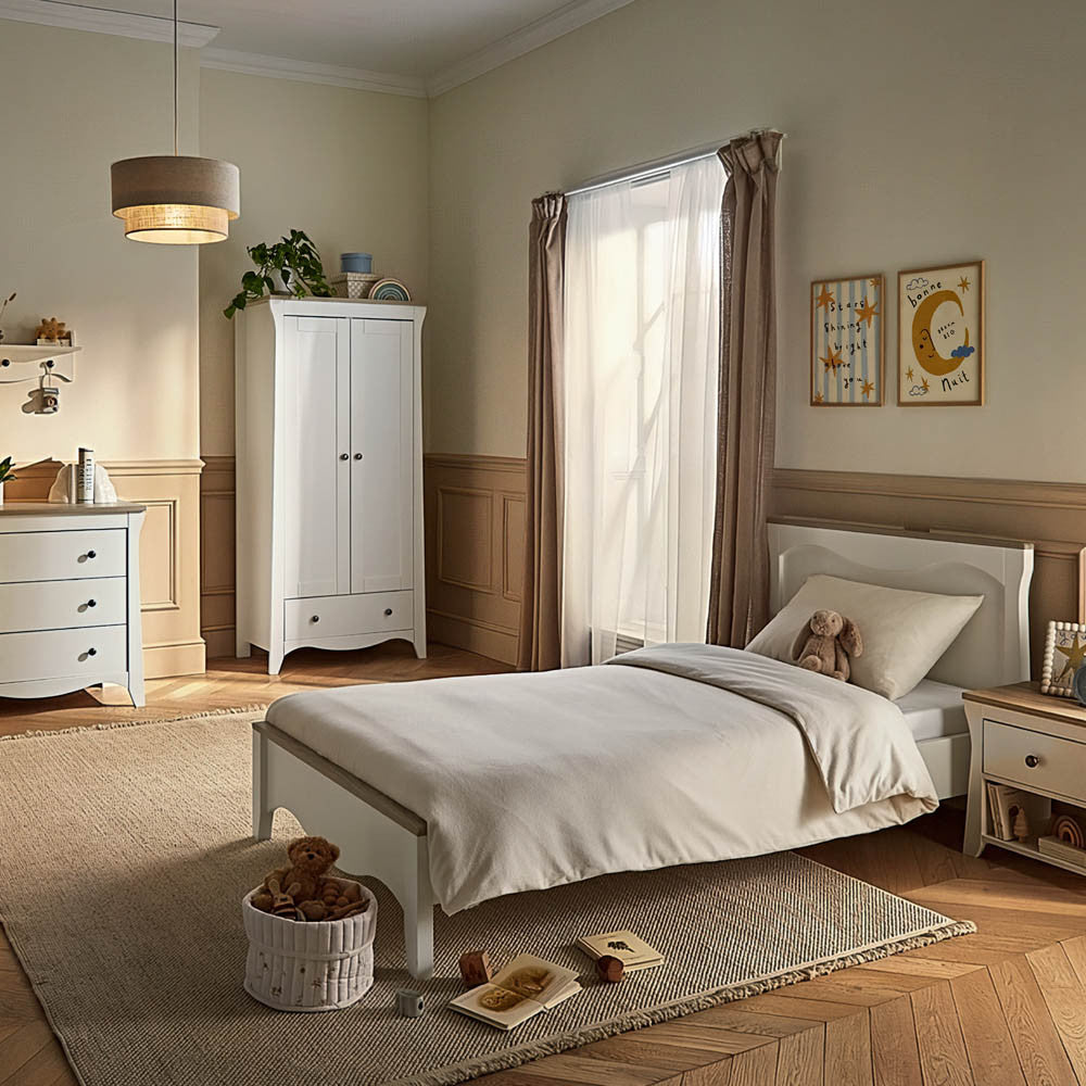 CuddleCo Clara Luxe 2 Piece Nursery Furniture Set with Cot Bed and Dresser - White & Ash
